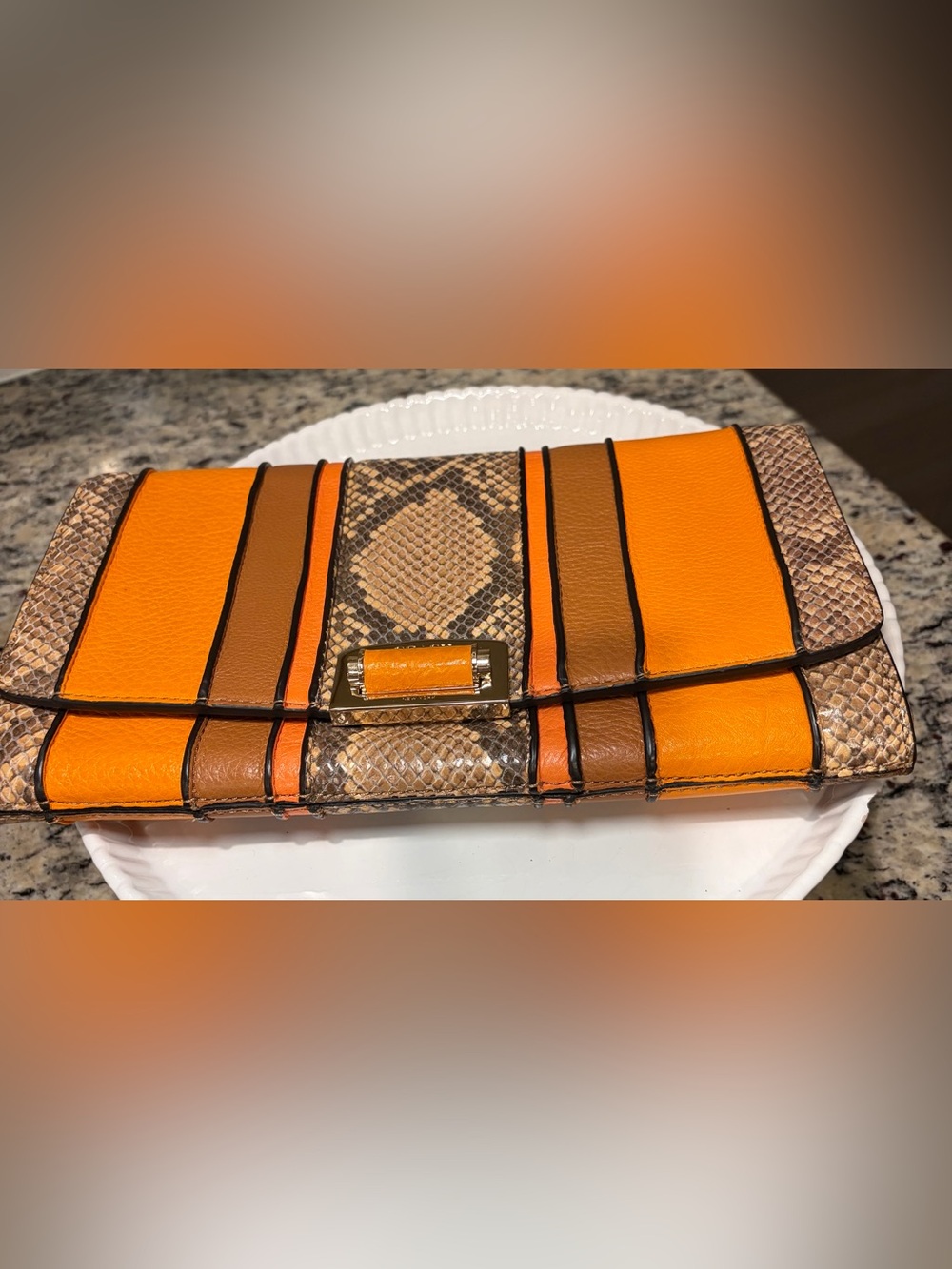 Coach Madison Pinnacle Striped Exotic Clutch,